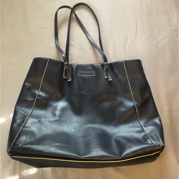 Vera Bradley Handbags - Vera Bradley Buckle Slim Faux Leather Navy Blue Tote